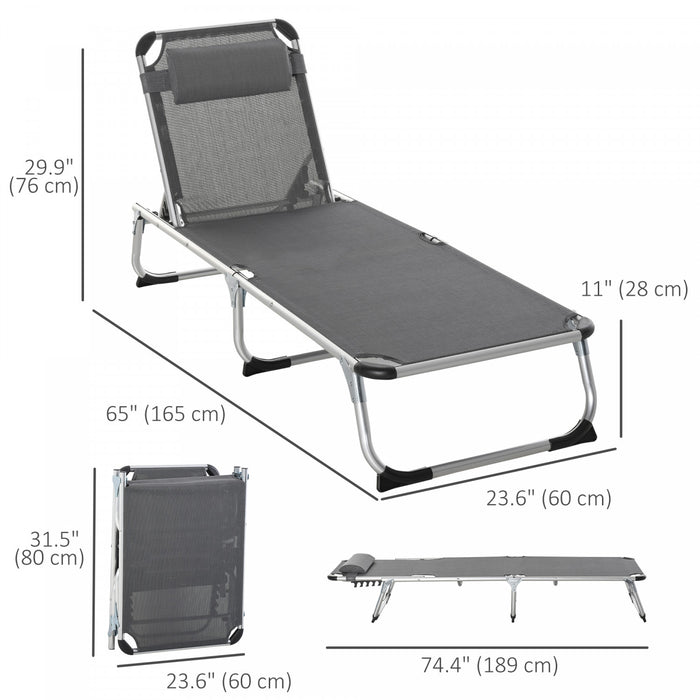 Outsunny Chaise Longue Pliante Avec Appuie-tete Dossier Reglable, Gris