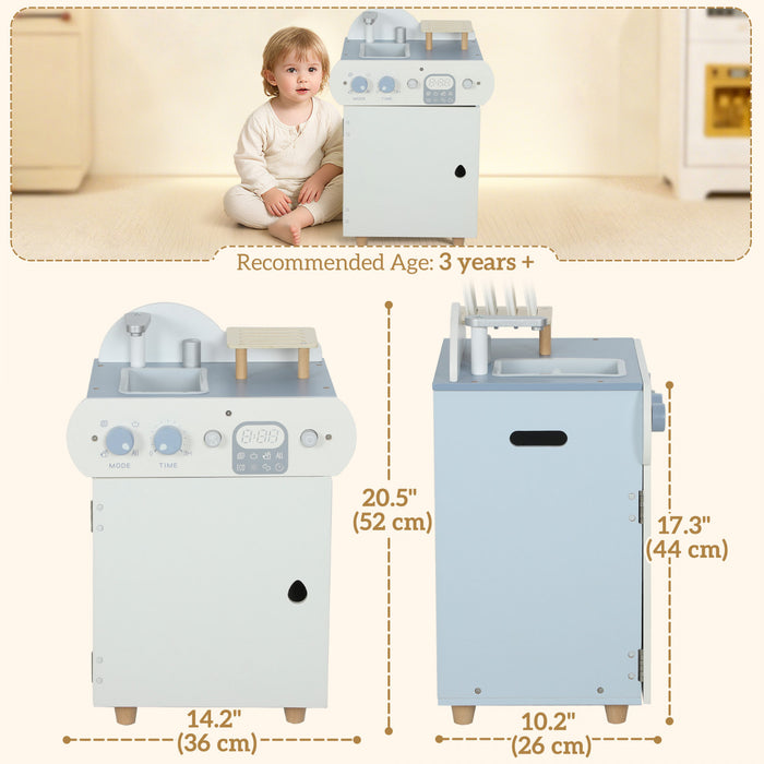 Lave-vaisselle en bois Qaba, cuisine d'imitation avec robinet, boutons rotatifs et accessoires, evier pour garcons et filles, bleu clair