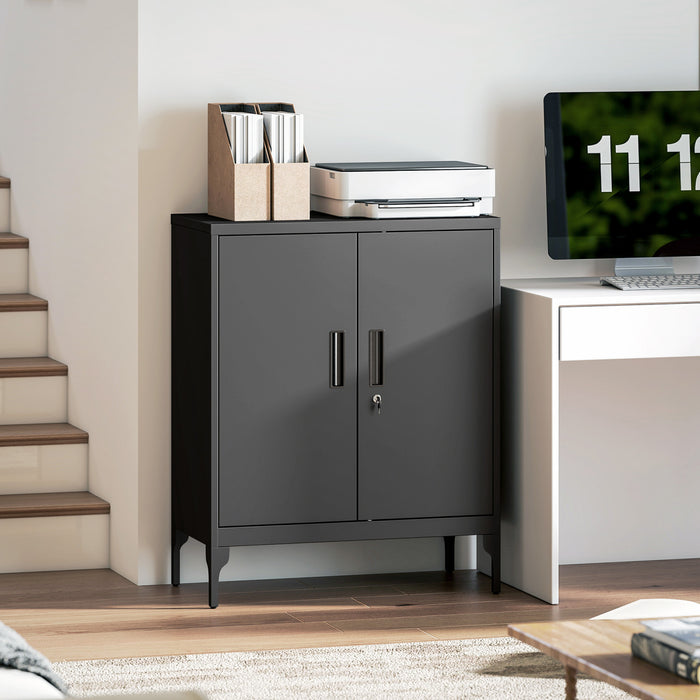 HOMCOM Armoire de rangement metallique avec serrure, armoire en acier, noir