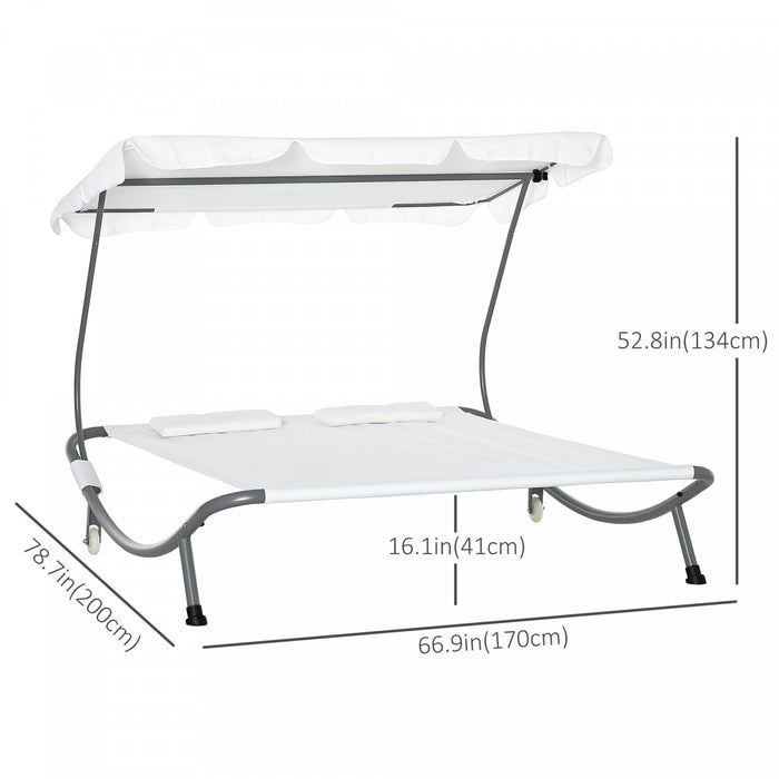 Chaise Longue Double De Patio Utsunny Avec Auvent Ajustable Blanc Creme