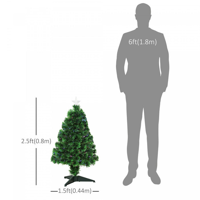 Homcom Arbre De Noel De Table Artificiel Pre-eclaire De 2.5 Pieds Avec Fibre Optique Et 85 Embouts
