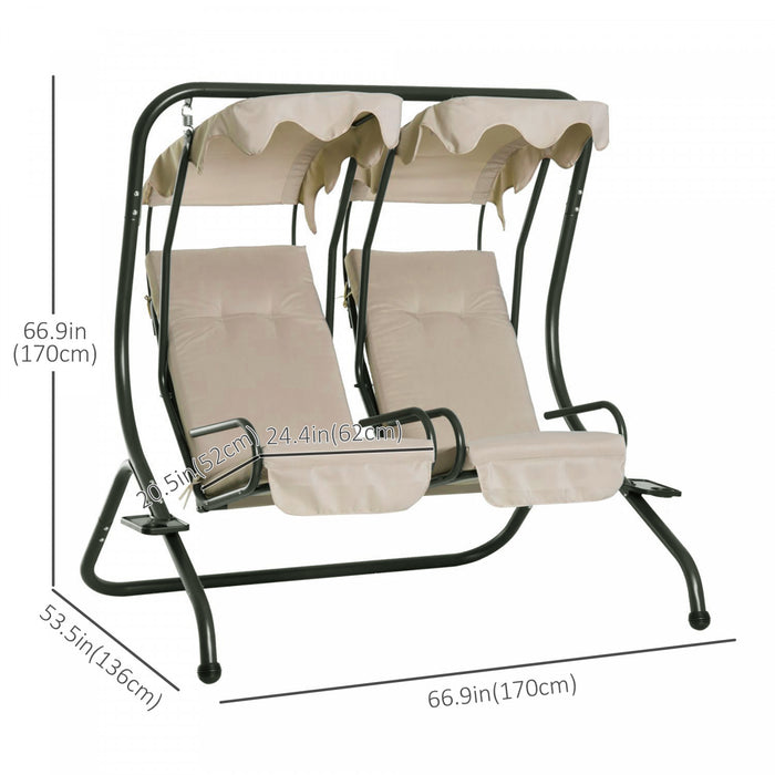 Outsunny Balancoire D'exterieur 2 Places Avec Auvent Et Coussins, Beige