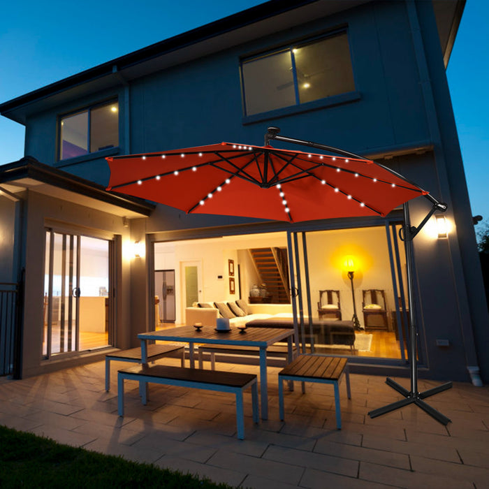 Costway Parasol deporte de patio de 10 pieds, solaire LED, rotation a 360 degres, orange