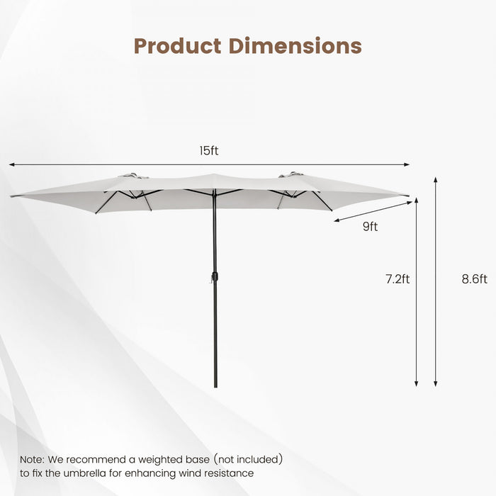 Costway Grand parasol de marche double face 15FT avec manivelle, ventilation, pour exterieur double
