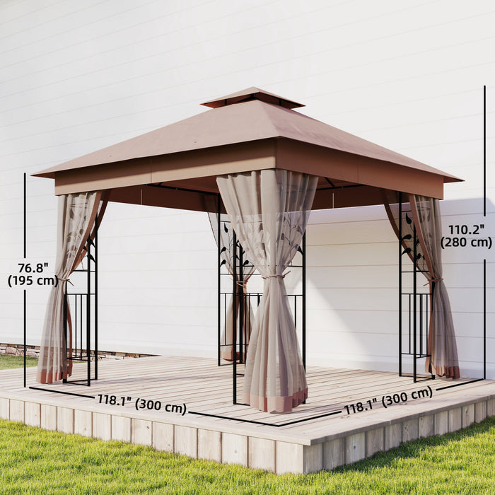 Outsunny Tonnelle de Patio 3x3 m, Tonnelle d'Exterieur, Brun Fonce