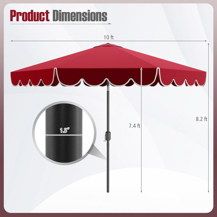 Parasol de patio Costway 10 FT avec reglage d'inclinaison a manivelle, bordures, haut ventile, 8 baleines, rouge