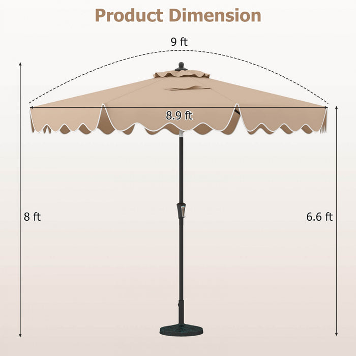 Costway Parasol de patio de 9 pieds a 2 niveaux, parasol de table de marche avec toile protectrice solaire marron