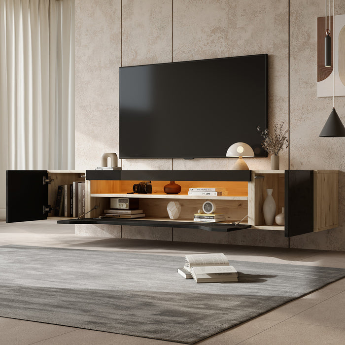 Oliver meuble TV mural avec eclairage LED et rangement, noir