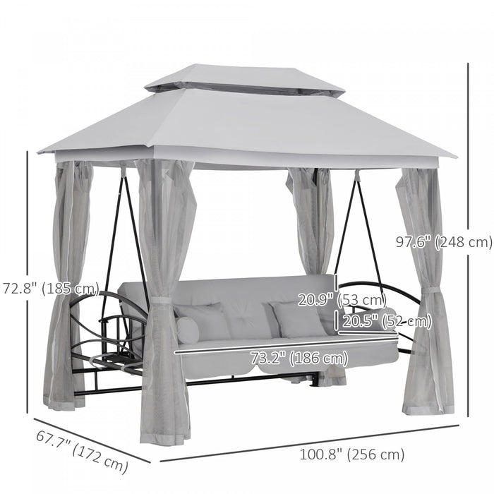 Outsunny Lit De Repos Exterieur Pour 3 Pers Avec Moustique En Maille, Gris