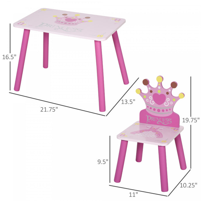Qaba Lot De 3 Chaises De Table En Bois Pour Enfants Avec Motif De Couronne Facile A Nettoyer Cadeau Pour Filles Tout-petits De 3 A 5 Ans Rose