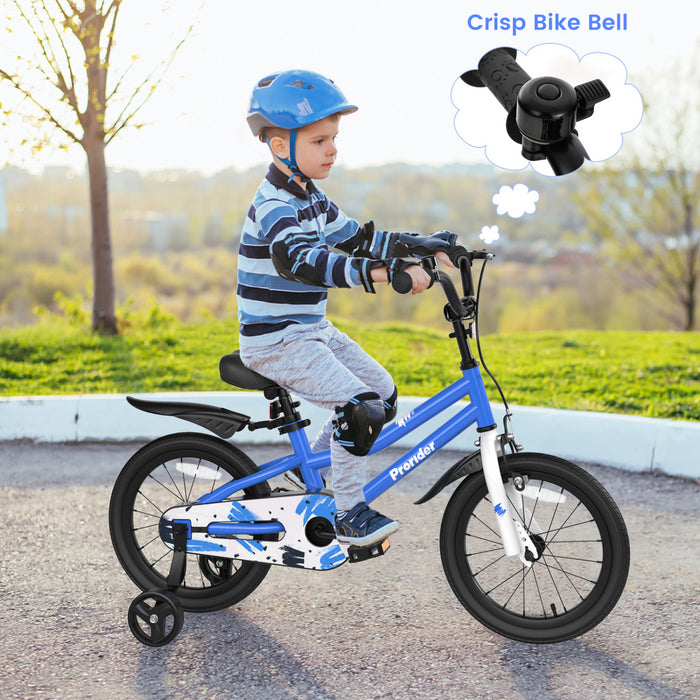 Velo Costway 16\" Pour Enfants Avec Roues D'entrainement Amovibles Et Panier Pour 4-7 Ans Bleu