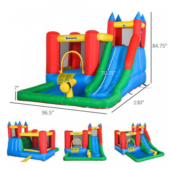 Outsunny Kids Bounce Castle House Gonflable Trampoline Slide Water Pool Gun Panier Mural D'escalade 6 En 1 Avec Gonfleur Pour Les Enfants De 3 A 12 Ans Ete 11,5' X 8,8' X 7' Multicolore