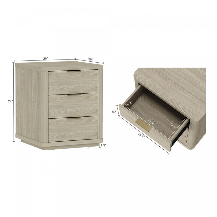 Table de nuit moderne Evelyn 20\" en bois naturel (3 tiroirs)