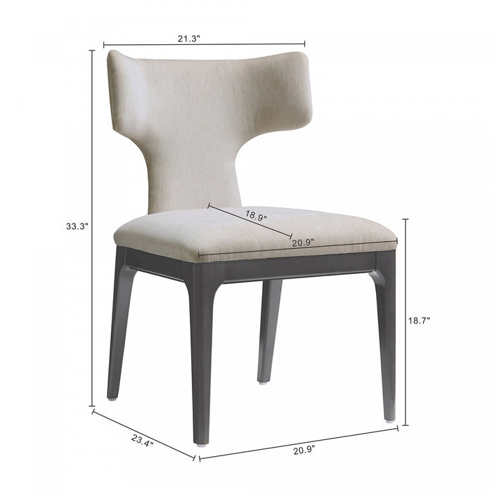 Chaise laterale en bois et chenille taupe style milieu du siecle Eloria - Lot de 2