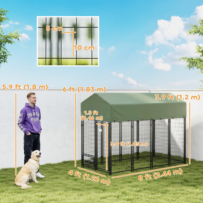 Chenil Exterieur pour Chien, Parc a Animaux Verrouillable, Vert