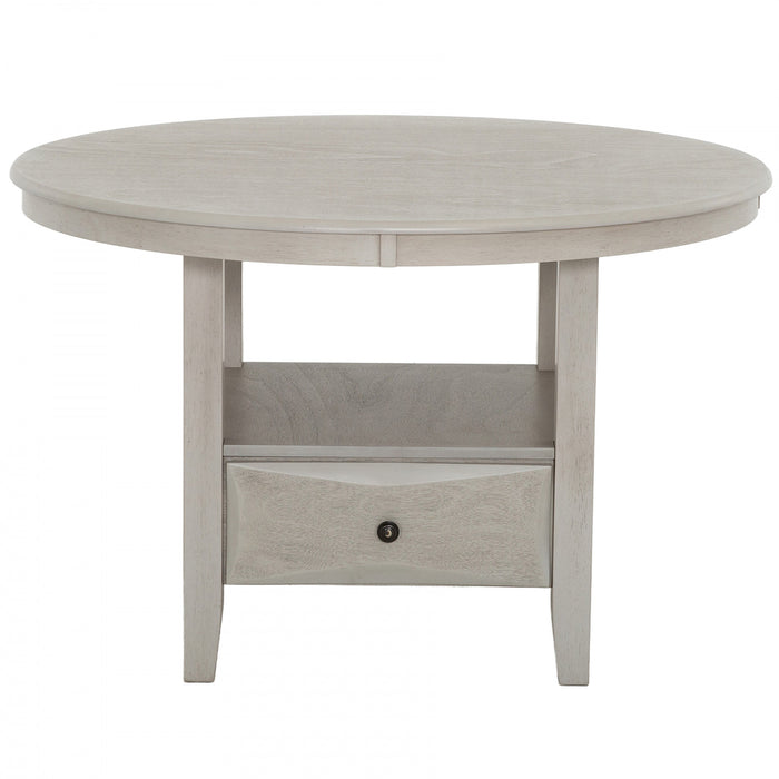 Ensemble de salle a manger rond Prescott 5 pieces avec base sur piedestal et tiroir de rangement, gris (4 places)