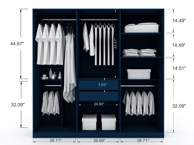 Armoire contemporaine moderne Gramercy 208 cm en bleu minuit