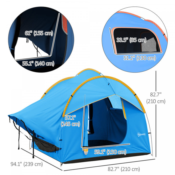 Outsunny Tente De Camping Pour Voiture Avec 3 Portes, Bleu Et Orange