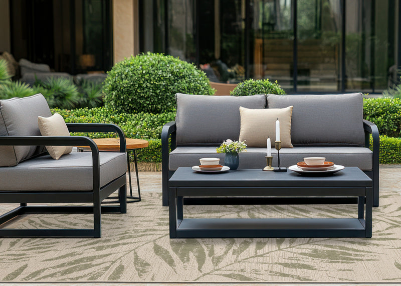 Tapis d'exterieur Jackson Taupe Blanc a bordure elegante, 6'7\" x 9'6\"
