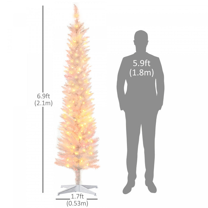 Homcom Sapin De Noel Artificiel 7 Pi Avec Lumieres Del Colorees, Blanc