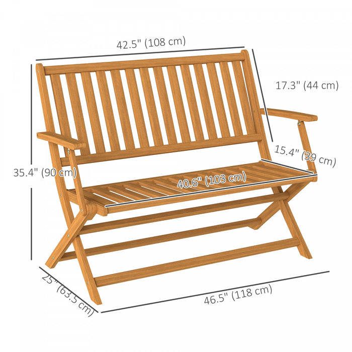 Outsunny Banc D'exterieur, Causeuse Pliable En Bois D'acacia De 46,5\", Teck