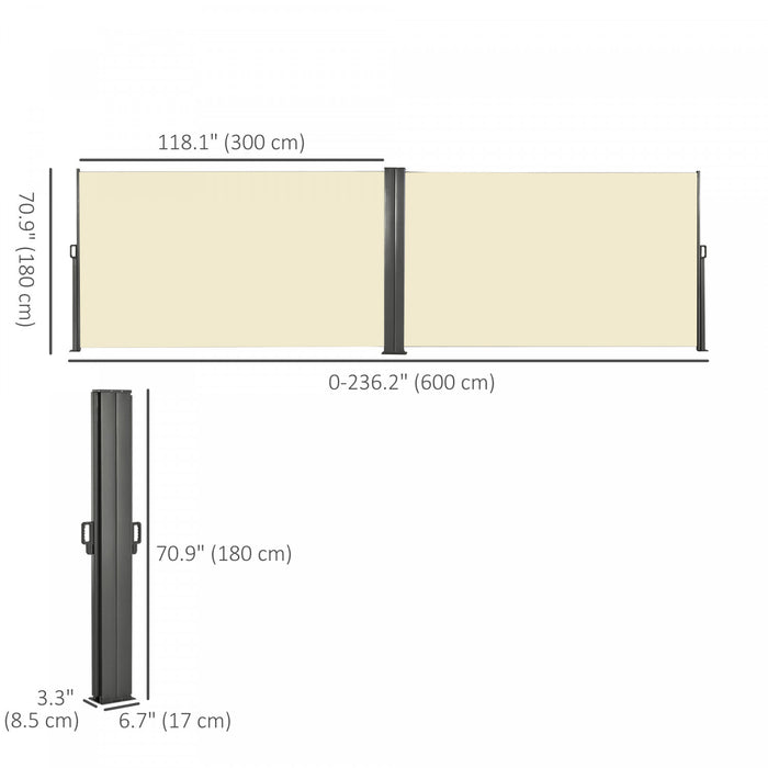 Outsunny Auvent Retractable Double 236\" X 71\", Paravent De Terrasse, Creme