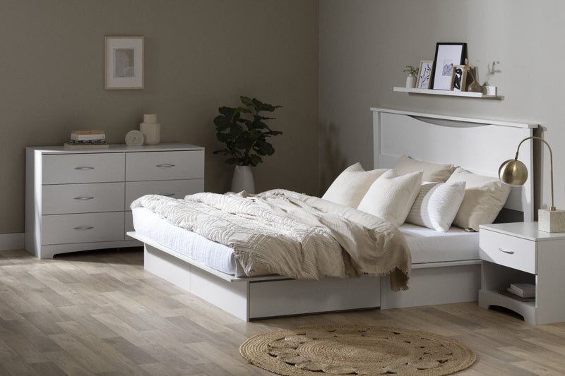 Step One Lit Plateforme Avec Tiroirs - Blanc Solide
