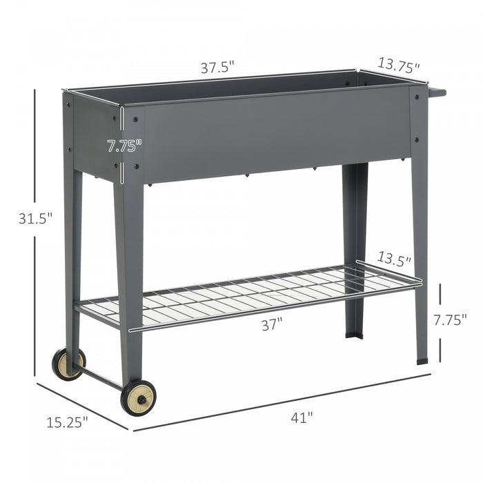 Outsunny Lit De Jardin Sureleve Outsunny 41\" X 15\" X 32\" Sureleve Avec 2 Roues, Etagere Inferieure Pour Ranger Les Outils Et Trou De Drainage De L'eau, Gris 