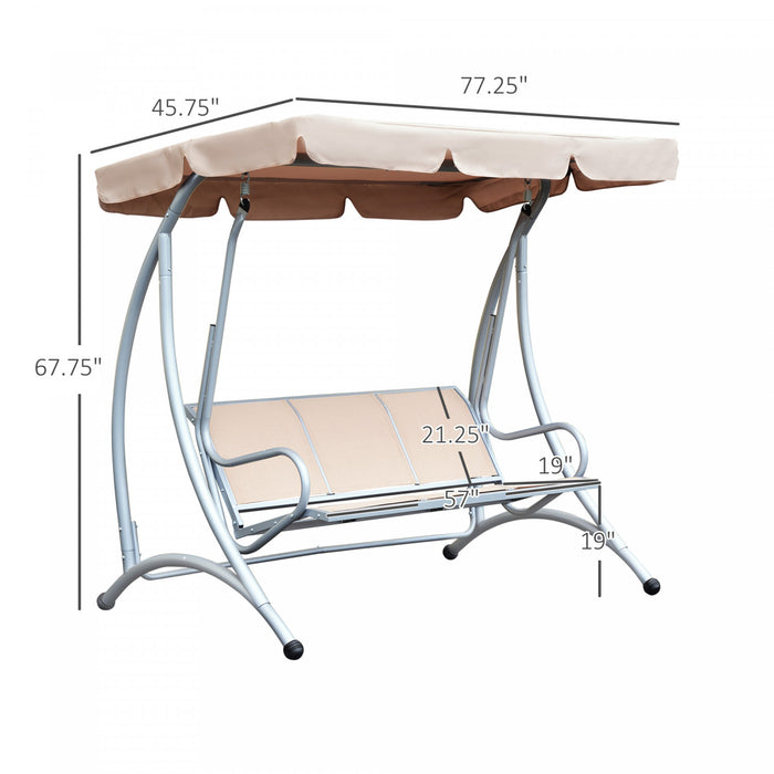 Outsunny Chaise Pivotante En Metal 3 Places Hamac Avec Couverture D'auvent Robuste Pour Jardin, Terrasse Exterieure Beige