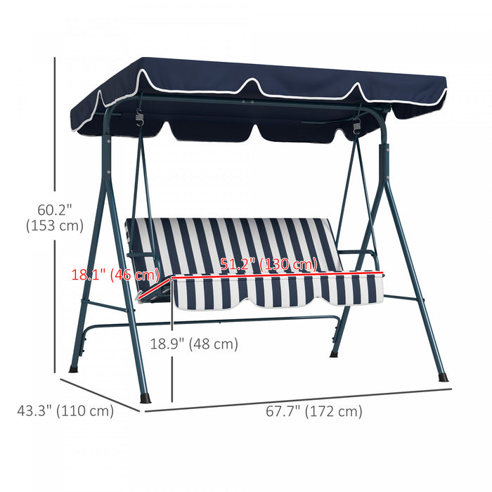 Outsunny Balancoire De Patio A 3 Places Avec Auvent Reglable, Bleu Et Blanc