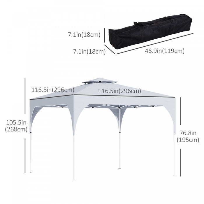 Outsunny 10'x10' Auvent Avec Sac De Transport Toit A 2 Niveaux, Blanc