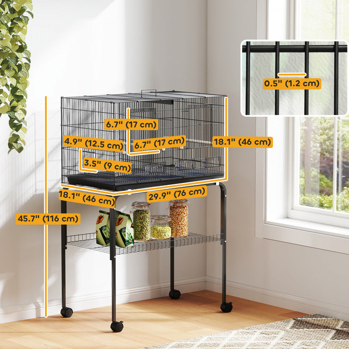 Cage pour oiseaux 116 cm de Haut, Grande Cage pour Perroquets avec Separateur, Noir