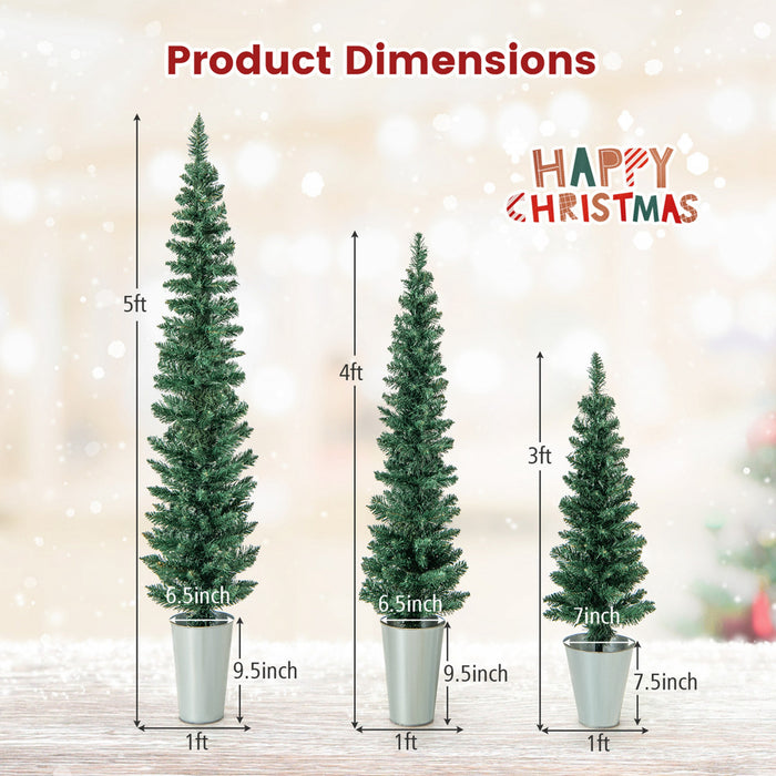 Lot De 3 Sapins De Noel Artificiels 90-120-150 Cm, Arbres En Crayon Fin, 120-140-160 Pointes De Branches, Bases Metalliques Avec Ciment, Arbres D'entree En Pot, Decoration De Noel Interieure