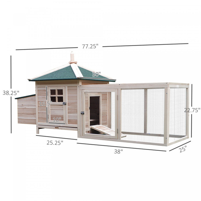 Pawhut 77\" Poulailler Cage Lapin Clapier Volaille Exterieur Cour Avec Nichoir Aire De Jeux Naturel