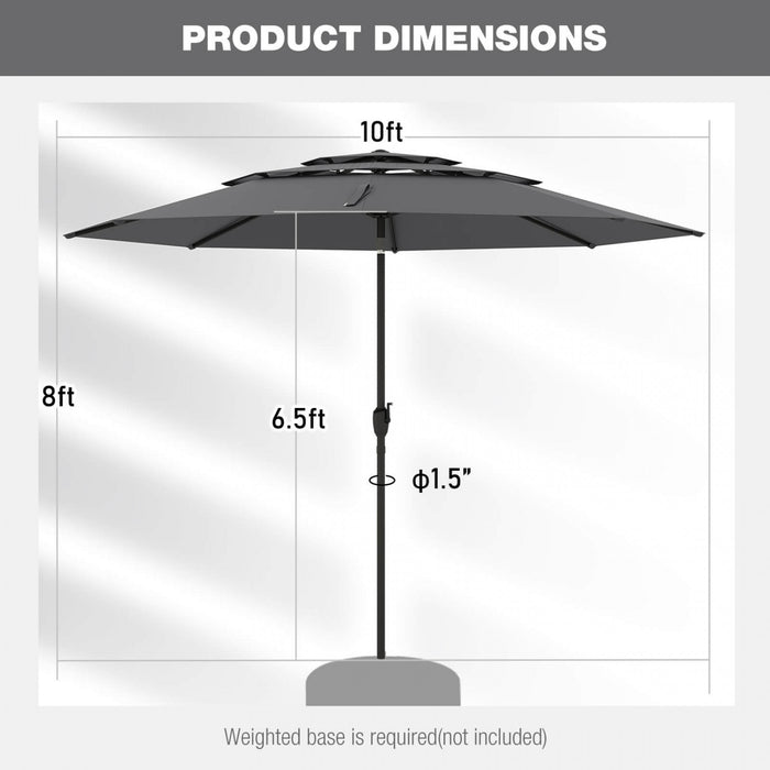 Costway Parasol de patio ventile a 3 niveaux de 10 pieds, grand parasol de table de marche, ombre solaire exterieure gris
