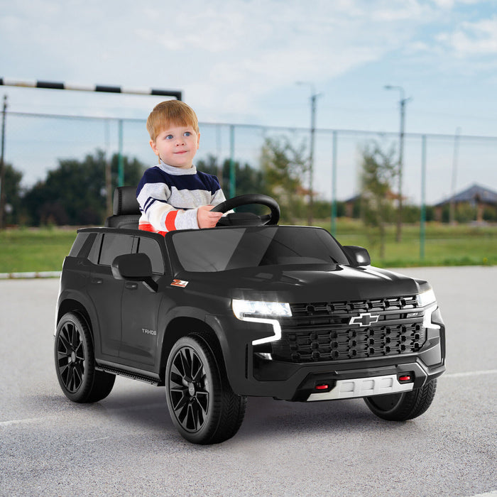 Costway 12v Enfants Rouler Sur La Voiture Chevrolet Tahoe Electrique Camion Suv Telecommande W / Lumiere Et Musique Noir