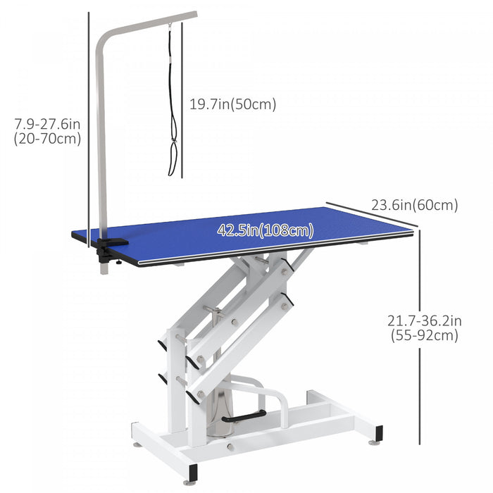Pawhut Table De Toilettage Deluxe Professionelle Hydraulique Pour Chien Avec Bras Coulant, Bleu