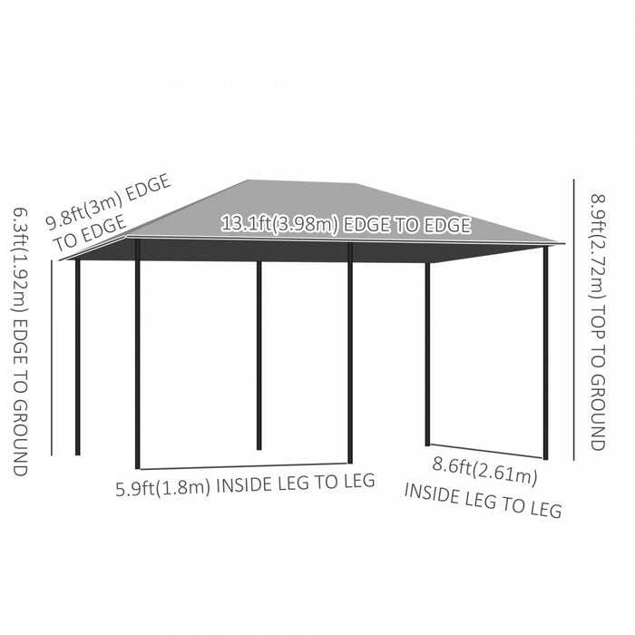 Outsunny Tonnelle De Terrasse Exterieure 10' X 13', Abri Avec 6 Parois Laterales Amovibles Et Cadre En Acier Pour Jardin, Pelouse, Cour Et Terrasse, Gris