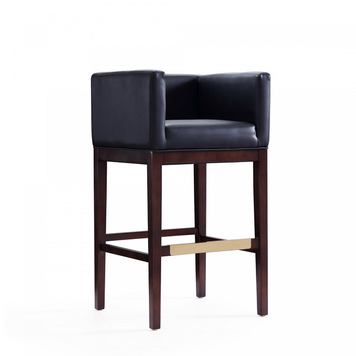 Tabouret de bar Kingsley style milieu du siecle en bois et tissu noir - Lot de 2