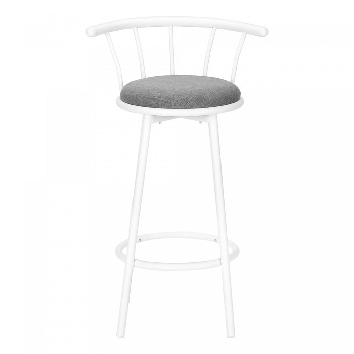 Ensemble de 2 tabourets bar pivotants de hauteur bar de style moderne contemporain avec métal blanc et tissu gris