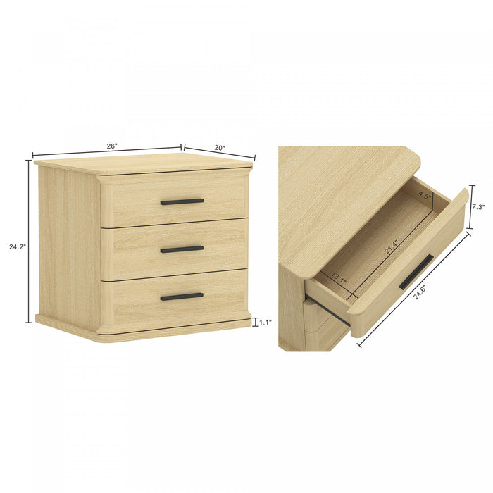 Table de nuit traditionnelle Clifford en chene naturel (3 tiroirs)