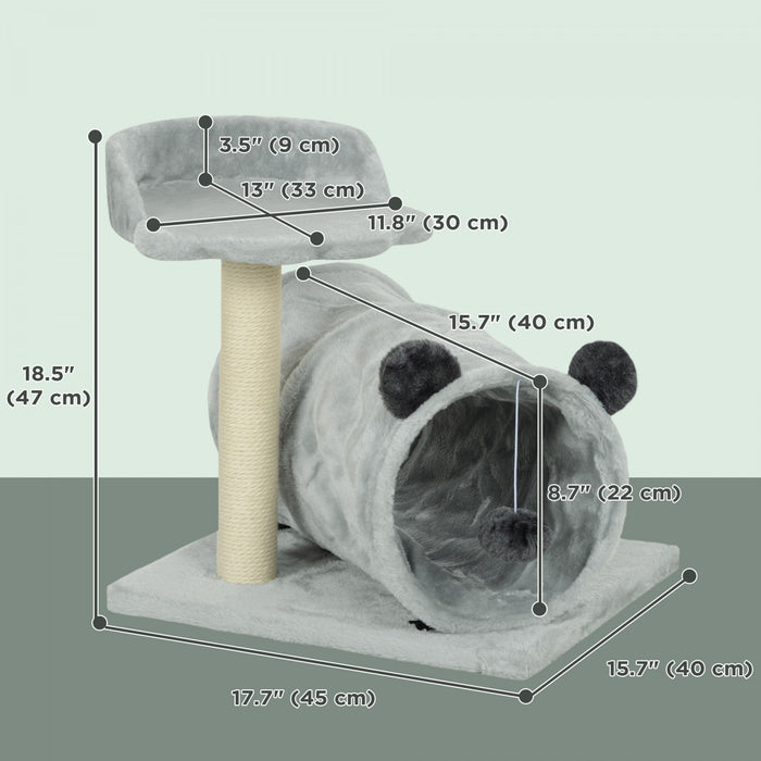 Arbre A Chat Pawhut De 47 Cm, Petite Tour A Chat Avec Tunnel, Griffoir, Lit Moelleux, Balle Suspendue, Centre D'activites Compact Pour Chatons, Gris