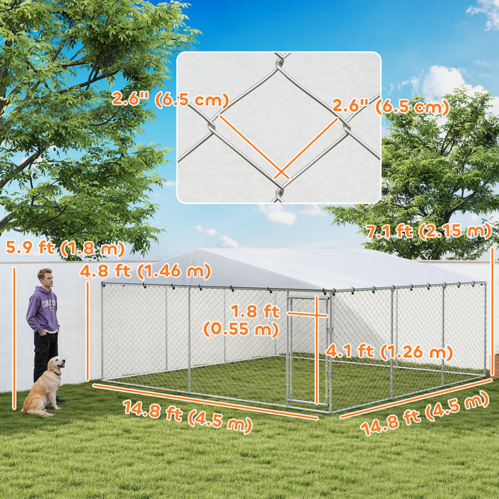 Enclos Exterieur pour Chien avec Toit Etanche 4,5 m x 4,5 m x 2,15 m