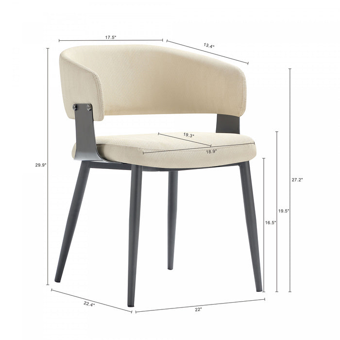 Chaise de salle a manger moderne Luce en metal texture et cuir vegetalien, coloris sable
