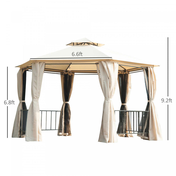 Outsunny 13 Pieds Gazebo Hexagone Exterieur Auvent Portable Jardin Avec Rideaux Beige