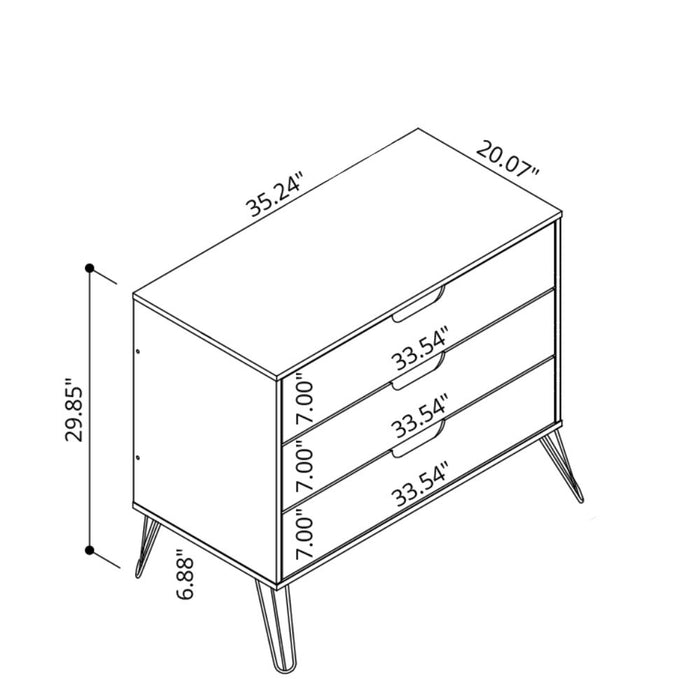 Commode Rockefeller Mid-Century Modern 89 cm en vert olive (3 tiroirs)