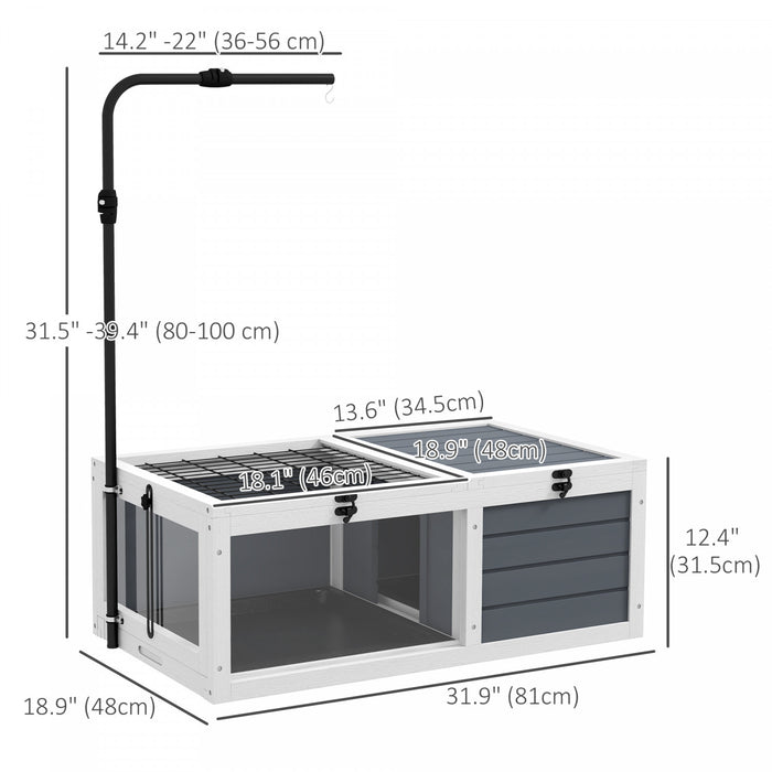 Pawhut Maison De La Tortue Habitat De Tortue En Bois Pour L'interieur Et L'exterieur Avec Support De Lampe Reglable, Couvercles Ouvrables, Plateaux Extractibles, Gris