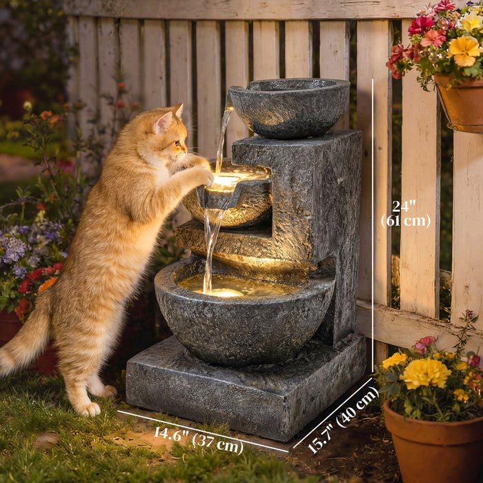 Outsunny Fontaine d'exterieur a 3 niveaux, cascade de jardin avec pompe