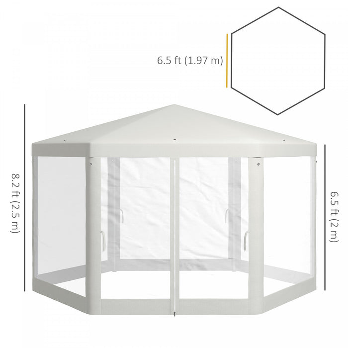 Outsunny Tente Tonnelle De Patio Hexagonale, Blanc Creme