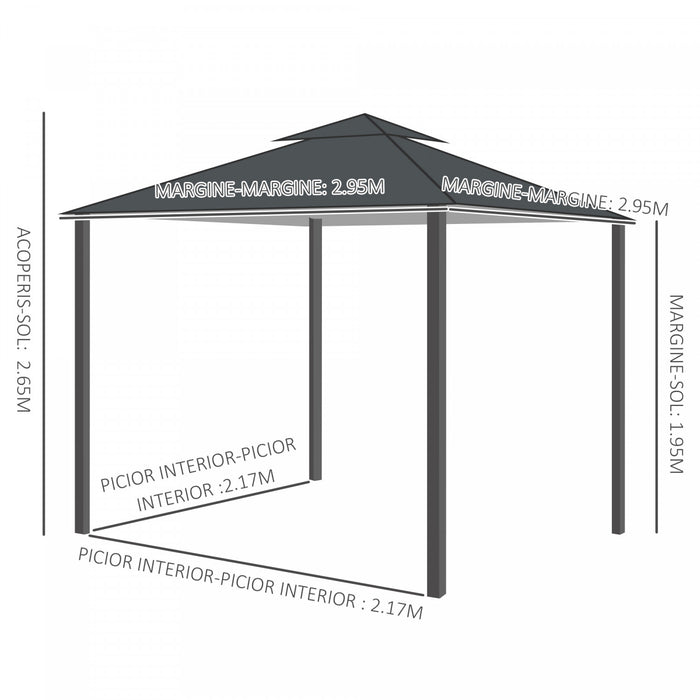 Outsunny 10' X 10' Pavillon De Jardin Tonnelle Barnum Gazebo Avec Parois Laterales Gris Fonce